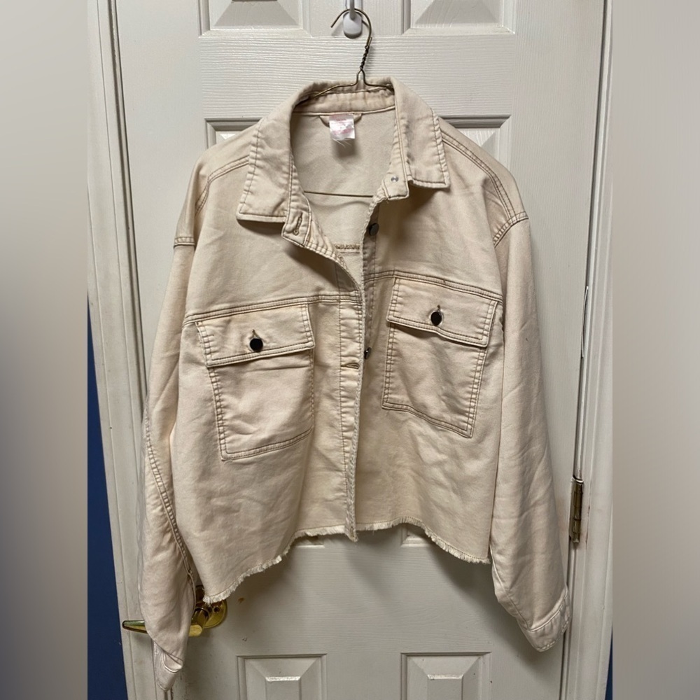 NOBO Crop Cargo Tan Raw Hem Plus Size Jacket 1X